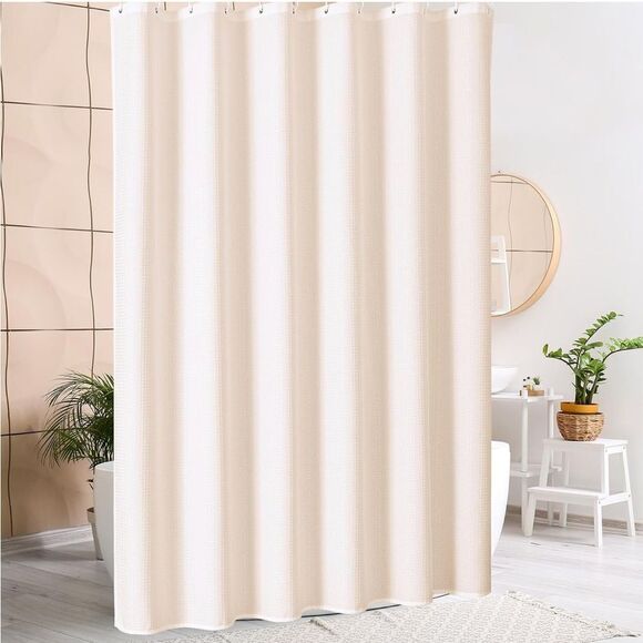 MitoVilla Pink Shower Curtain 72 X 78, Long Waffle Fabric Shower Curtain - Picture 2 of 6